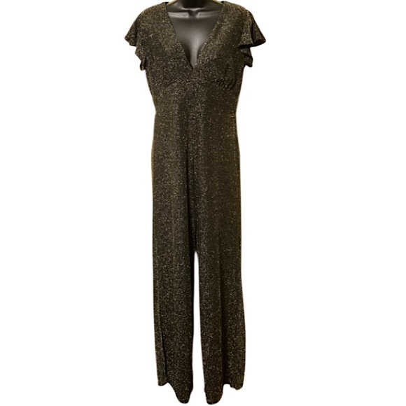 Altar'd State Black & Gold Sparkle Jumpsuit Flutter Sleeve Design Size M - Picture 2 of 15
